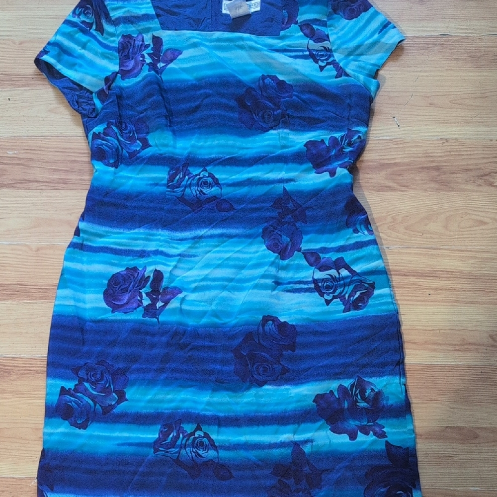 Jessica Howard Teal and Navy Striped Floral Midi Dress
